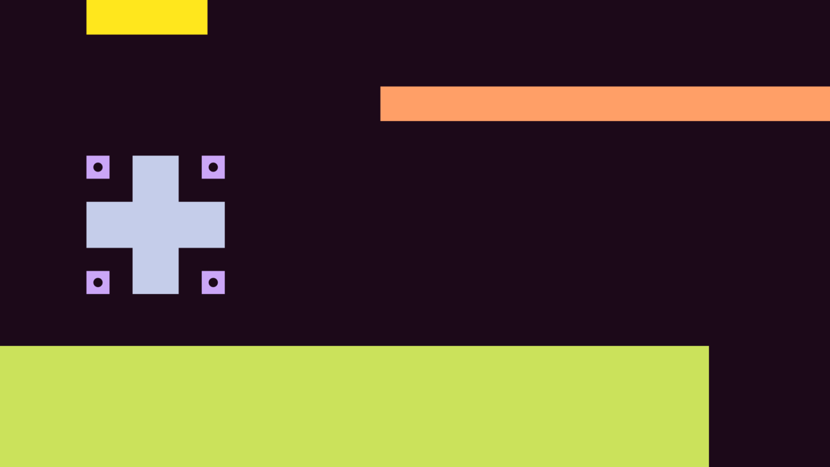 Bootloader frame 1: blocks of colour and a pale plus sign on a dark plum screen.